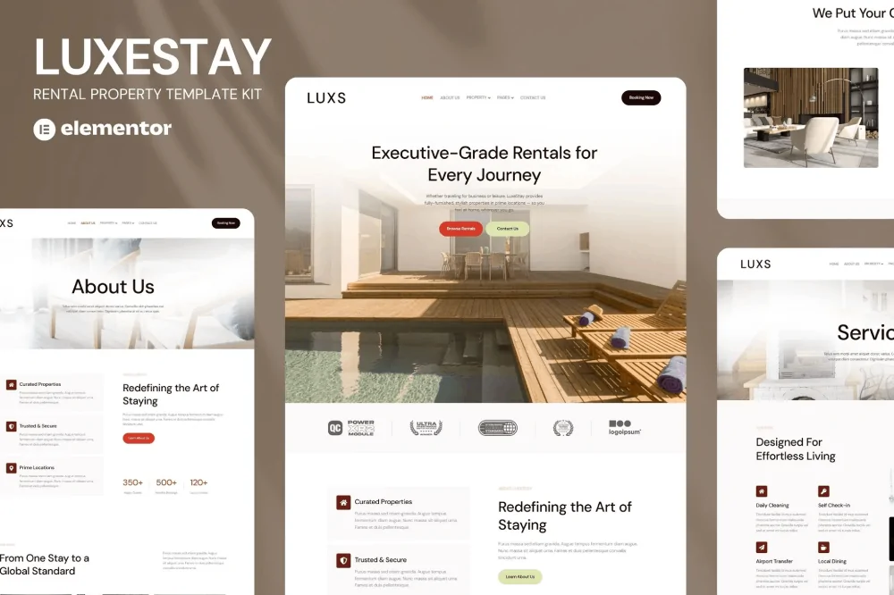 LuxeStay – Rental Property Elementor Template Kit