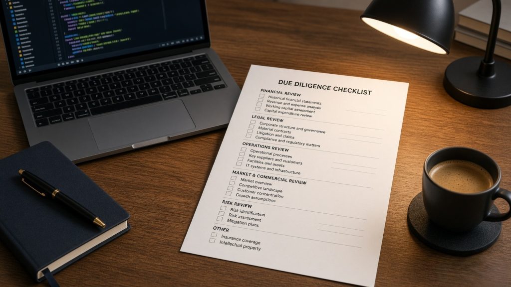 Printed checklist and laptop used to review commercial source code before purchase.